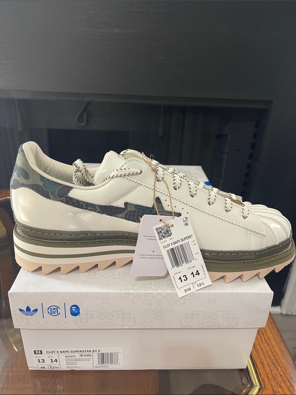 adidas Clot x Bape Superstar Low Top in White, Olive & Blush - Picture 4 of 12
